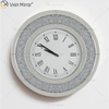 Reloj de pared con espejo redondo de diamante triturado WXMC-010 de plata moderna de gran oferta