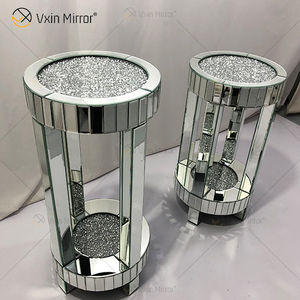 WXF-095 barato, nuevo diseño, mesa auxiliar redonda moderna, sala de estar, mesa auxiliar de lujo con espejo de diamante triturado plateado