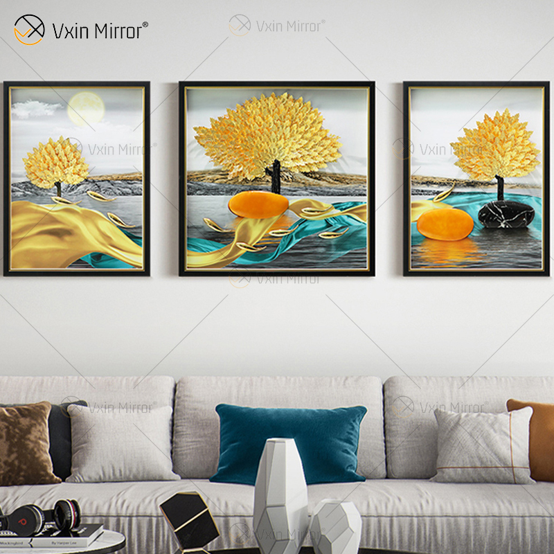 El más nuevo Vxin WXPA-024 3D Metal abstracto Arte de la pared Decoración Decoración para el hogar Sala de estar de lujo enmarcada para el hogar Conjunto para la venta
