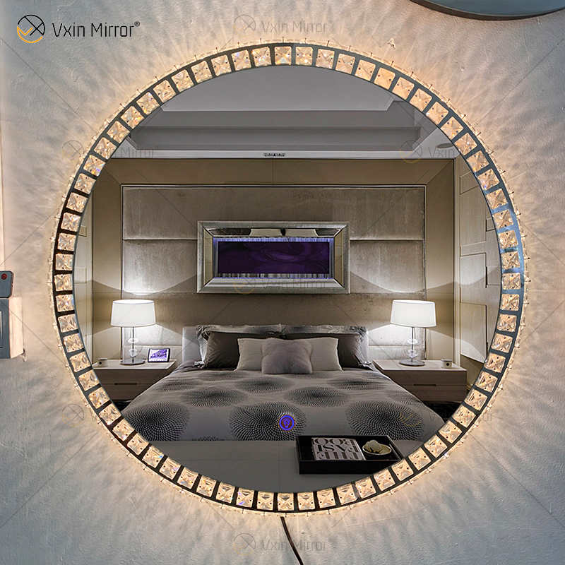 WXDL-115 LED 3 colores luz marco de cristal plateado fuente de alimentación impermeable 4mm espejo de protección ambiental sin cobre