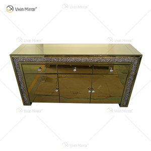 Decoración de lujo WXF-099 Gabinete de armario de diamantes machacados con espejo dorado con cajones Muti