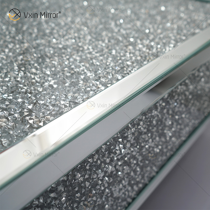 Mesa personalizada WXF-141 Mesa de centro de espejo de plata hecha en casa con diamante triturado