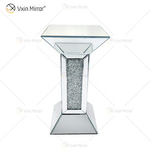 Nuevo diseño Vxin WXF-722 decoración del hogar mesa auxiliar de diamantes triturados mesa auxiliar de muebles de espejo plateado