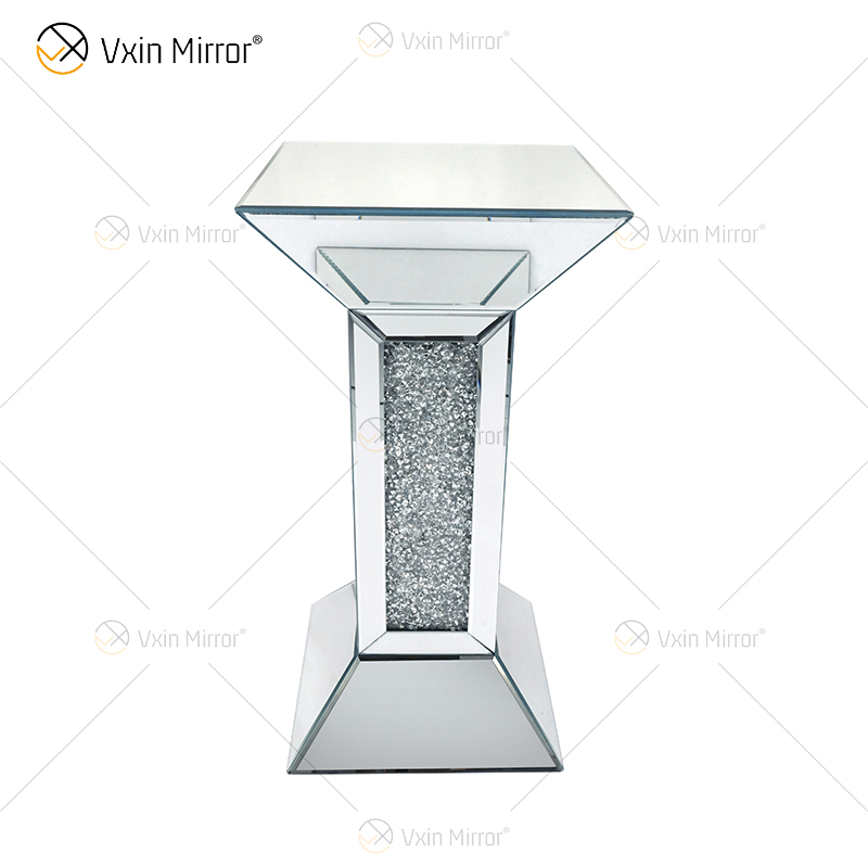Nuevo diseño Vxin WXF-722 decoración del hogar mesa auxiliar de diamantes triturados mesa auxiliar de muebles de espejo plateado
