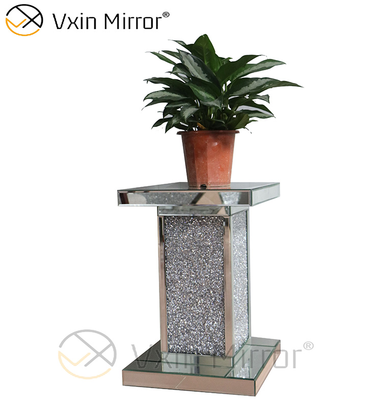 Living Room Decor Vxin WXWF-723 Mesa auxiliar moderna Mesa auxiliar plateada con diamantes triturados