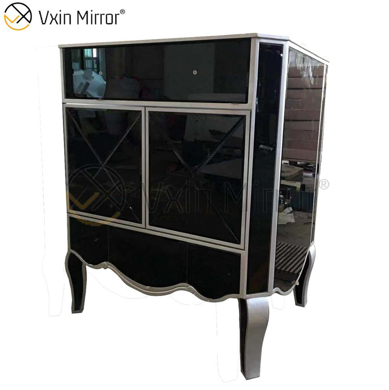 Gabinete de armario con espejo para sala de estar de vidrio negro con espejo VXin