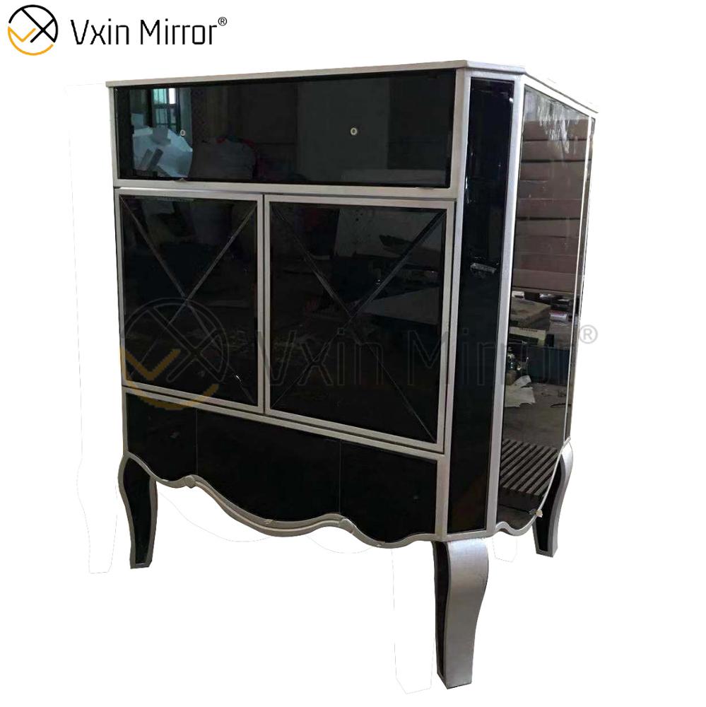 Gabinete de armario con espejo para sala de estar de vidrio negro con espejo VXin