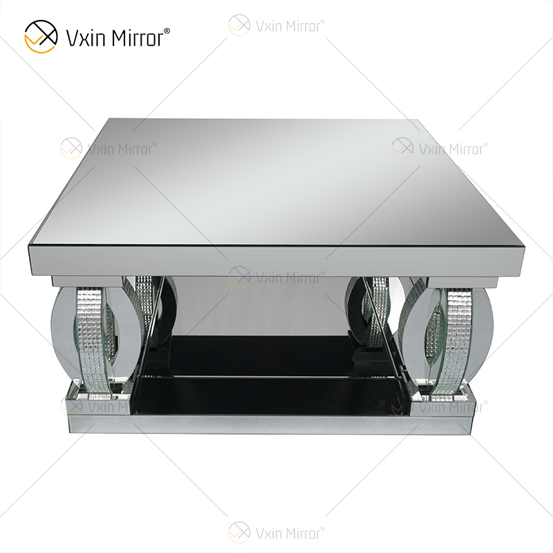 Mesa auxiliar personalizada WXF-1104 Mesa de centro con espejo de plata hecha en casa con cristal