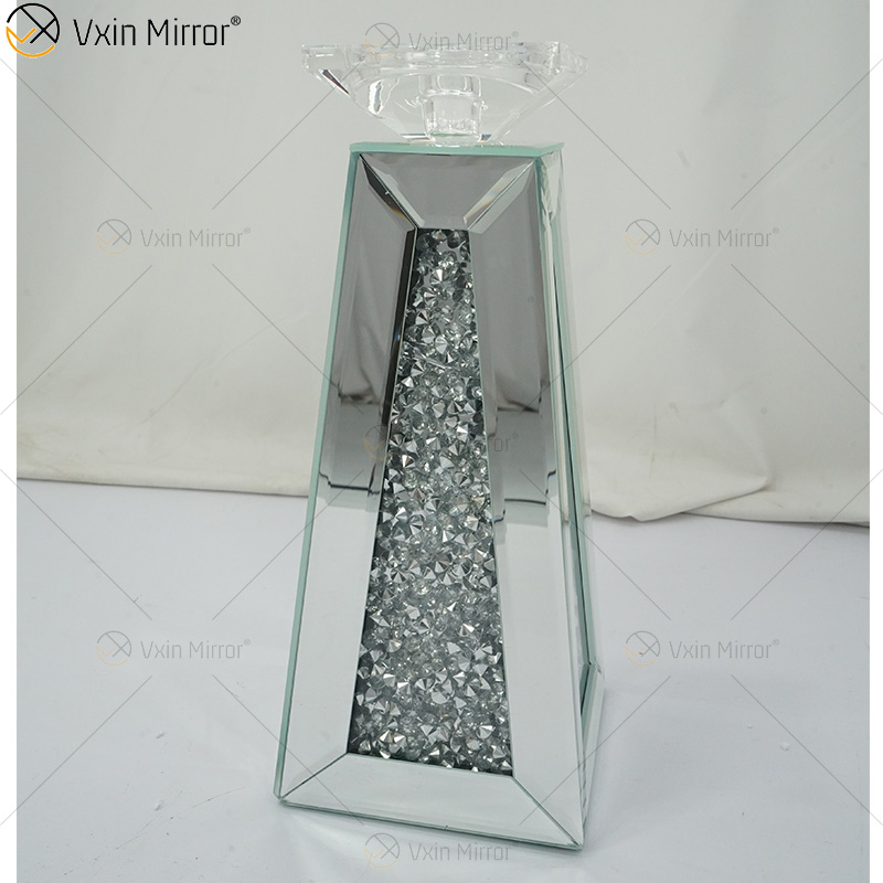 Nombre personalizable Moderno Elegante WXCH-075 Silver Crystal Mirrorr Portavelas para boda en casa