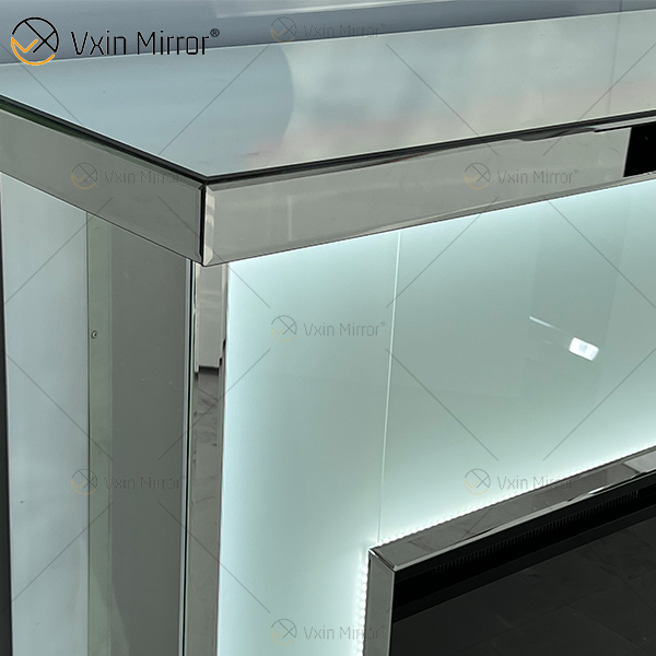 Nuevo diseño WXMF-096 LED plata vidrio esmerilado salón espejo chimenea con inserto interior