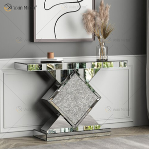 Venta al por mayor, mesa de consola con espejo, consola de mesa de entrada de pasillo de cristal de diamante triturado