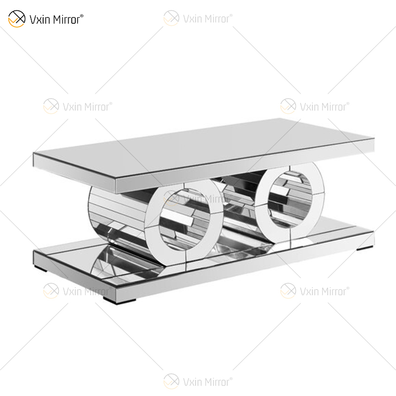 Vxin 3D Sparkling Simple Modern Glass Coffee Table Geometry Mirrored Coffee Table Silver Covered para sala de estar