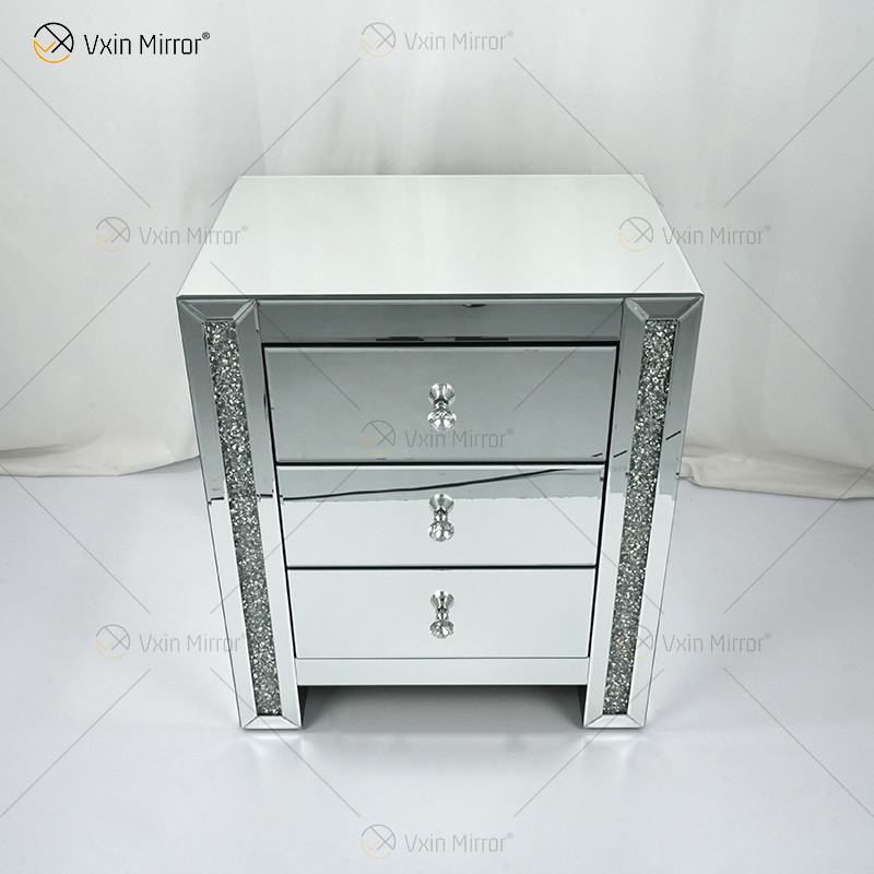 Vxin WXF-265 Varios cajones Tall Boy Espejo de cristal plateado Mesita de noche Mesita de noche con espejo de color personalizado Mesita de noche