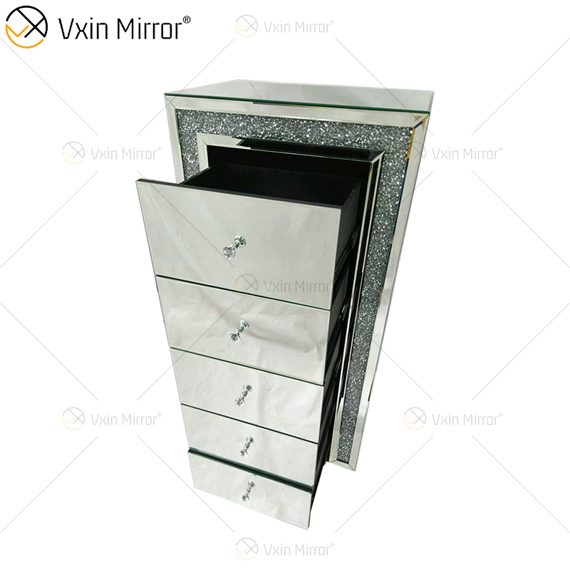 Vxin WXF-265 Varios cajones Tall Boy Espejo de cristal plateado Mesita de noche Mesita de noche con espejo de color personalizado Mesita de noche
