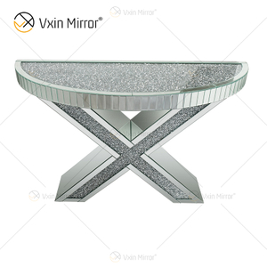 Fuente de fábrica OEM WXWF-517 Mesa de consola con espejo de diamante triturado en forma de X reflejada