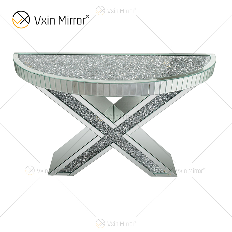 Fuente de fábrica OEM WXWF-517 Mesa de consola con espejo de diamante triturado en forma de X reflejada