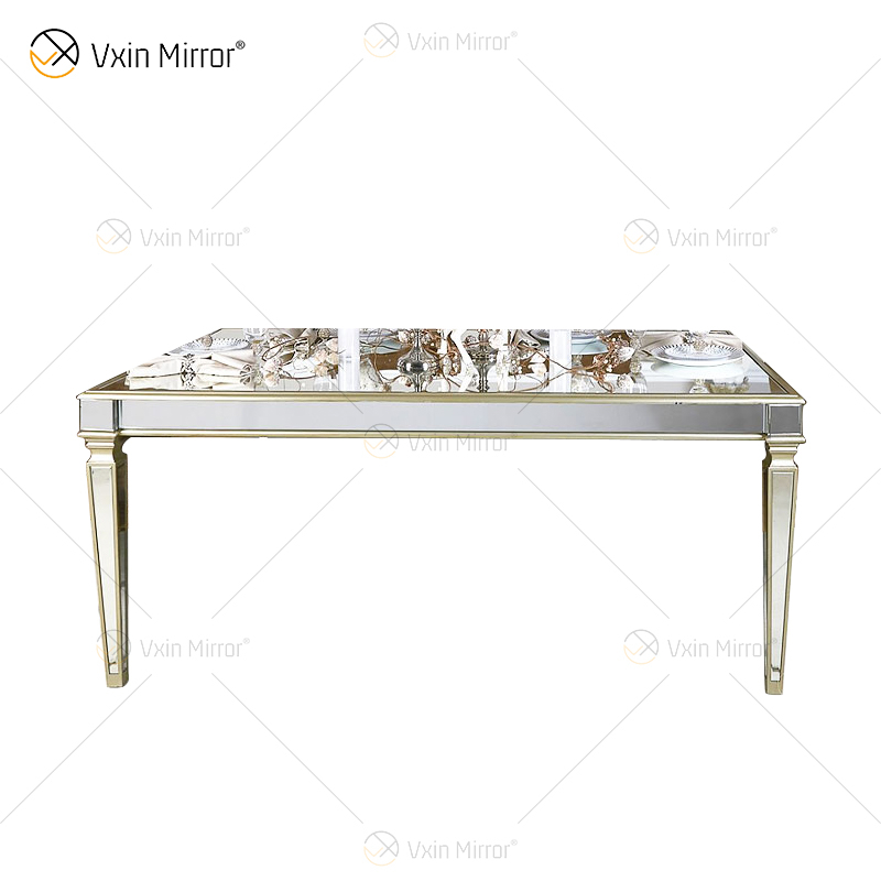 Facoty Supply Mesa de comedor Luxury WXF-0309 Marco de oro puro Mesa de comedor con espejo hecha en casa