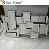 Suministro de fábrica, espejo de pared 3d, diseño de pegatina, WXM-1129, espejo de tocador de madera de pared elegante plateado