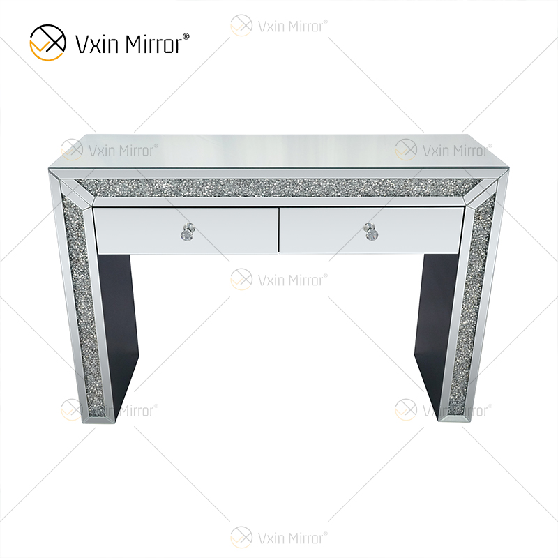 Home Decor WXF-720 Cofre de esquina con espejo y tocador de diamantes machacados con 2 cajones