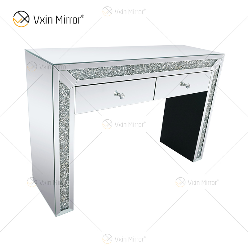 Home Decor WXF-720 Cofre de esquina con espejo y tocador de diamantes machacados con 2 cajones