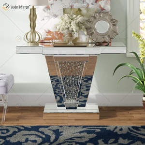 Venta al por mayor de alta calidad, mesa de consola con espejo, consola de mesa de entrada de pasillo de cristal de diamante triturado