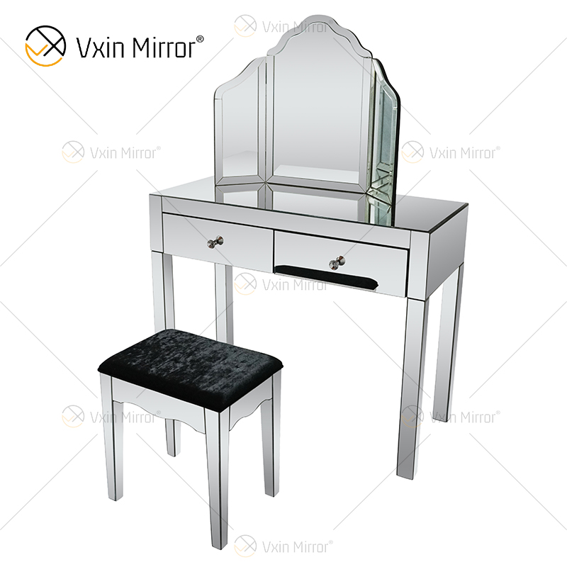 Silla de tocador de plata moderna de suministro de China 2 cajones con espejo de cuerpo entero
