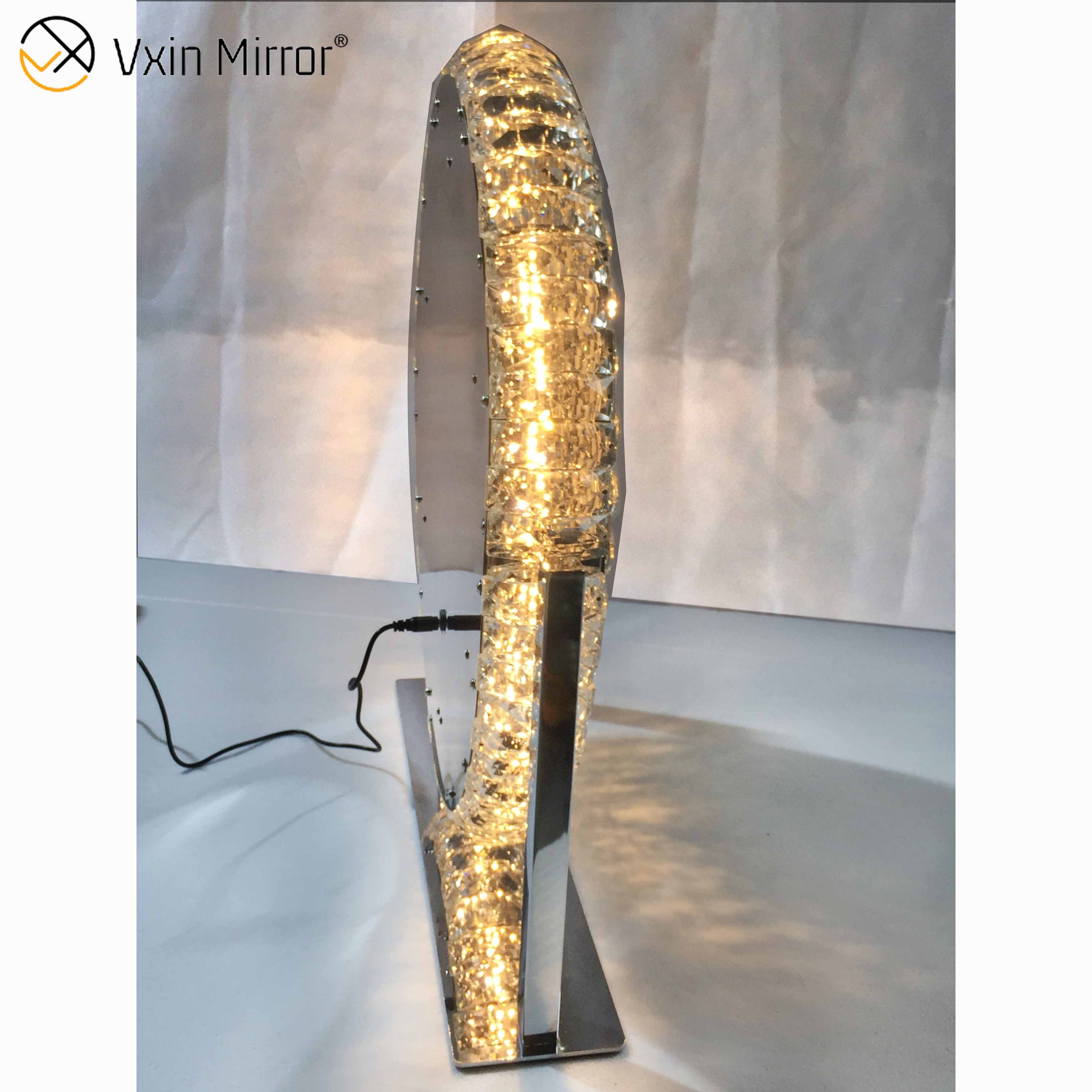 Espejo de tocador de mesa de Hollywood táctil regulable con cristal de diamante decorativo ovalado WXDL-175