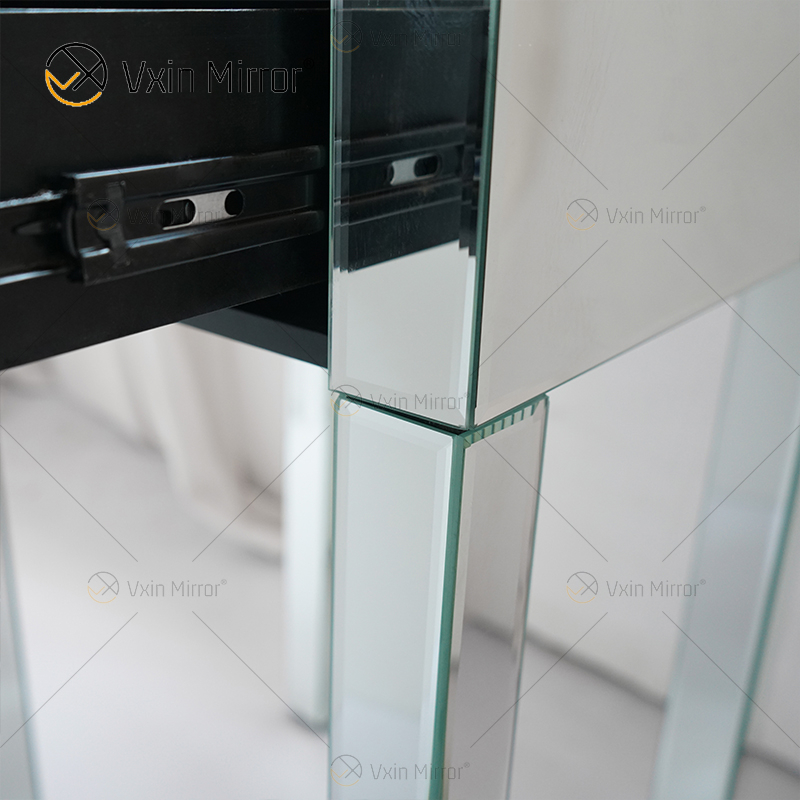 Vanity Modern WXF-046 Muebles de plata Mesita de noche de cristal con 1 cajón Mesita de noche con espejo