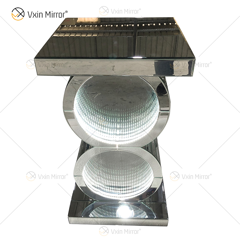 Mesa plateada LED 3d Mesa de centro Iluminada Infinito Espejo Túnel Brillo Espejo en forma de O Consola Mesa Mesa auxiliar WXF-290