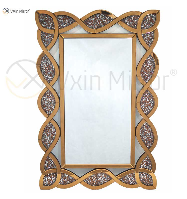 Muebles espejados para el hogar Espejo de consola rectangular Espejo de pared de diamante triturado