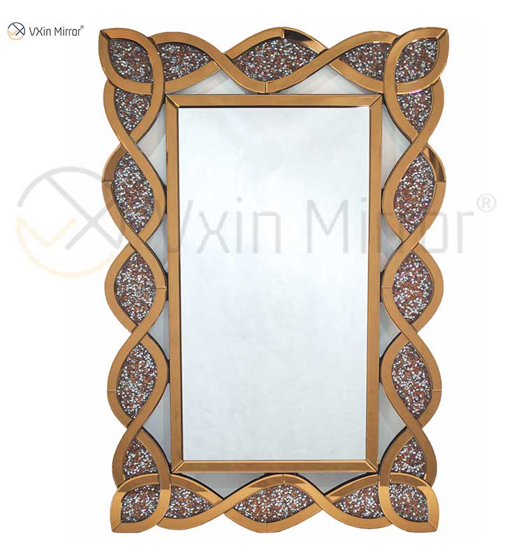 Muebles espejados para el hogar Espejo de consola rectangular Espejo de pared de diamante triturado