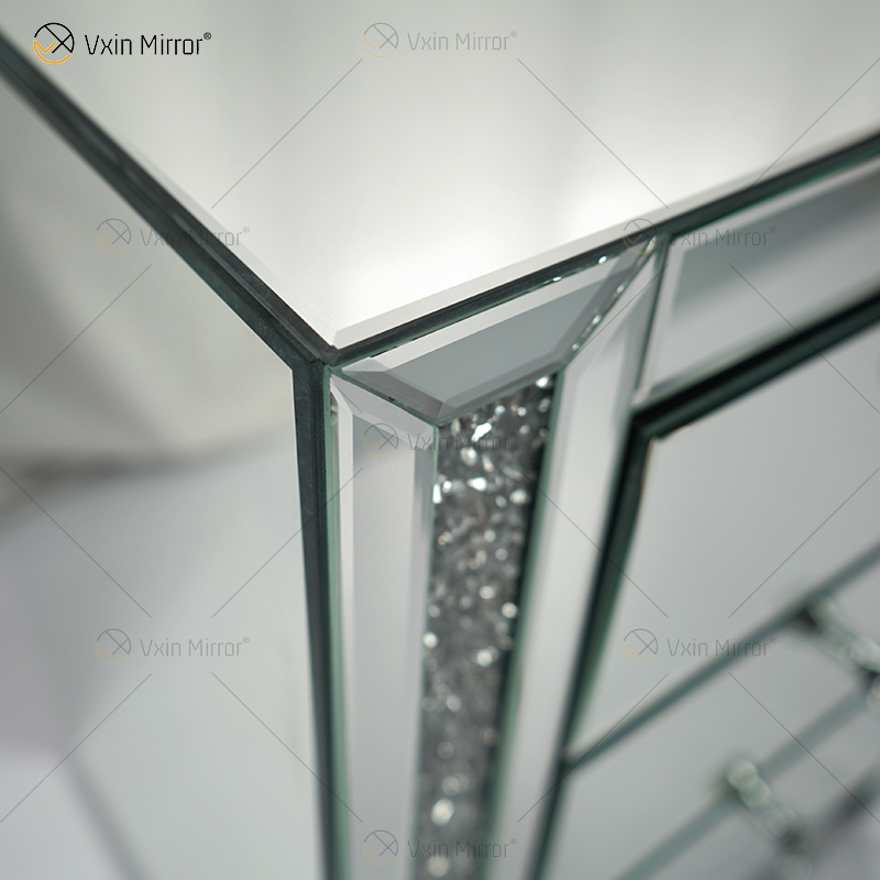 Vxin Mirror WXWF-718 Mesita de noche moderna con espejo de 3 cajones Mesita de noche