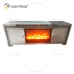 Muebles de Berlín adornados WXF-098 Chimenea con espejo de plata de diamante triturado Soportes de TV Gabinete con núcleo