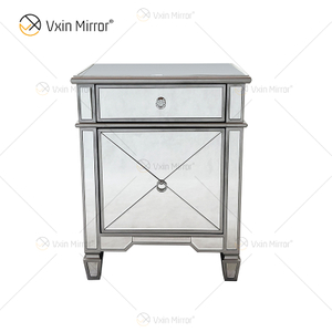 Increíble calidad WXF-873 Champagne Silver Muebles modernos Mesita de noche de metal con 2 cajones Mesita de noche con espejo