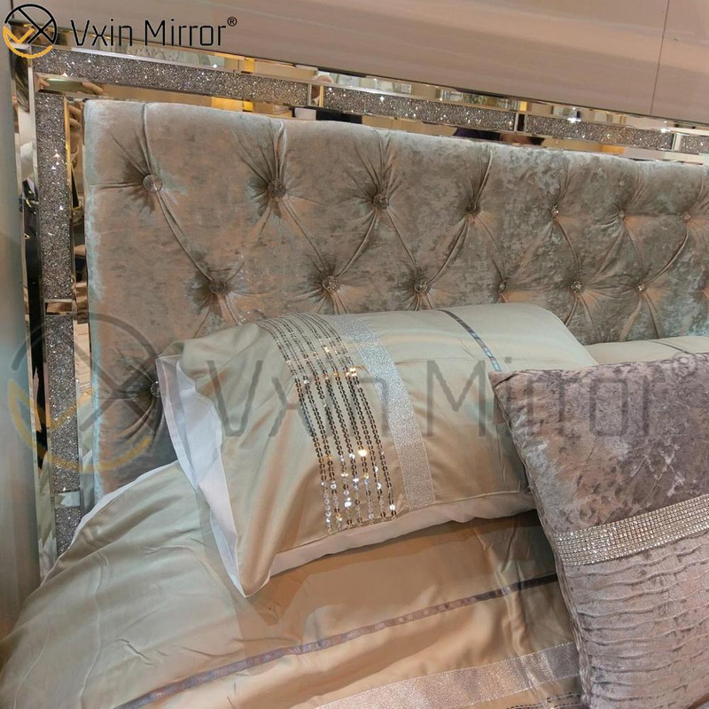Muebles de espejo WXWF-698 baratos en el dormitorio Cama de estilo moderno con espejo plateado y negro