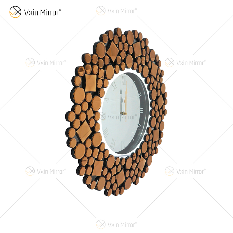 Reloj espejado WXMC-085 Decoración de pared plateada Reloj redondo de cristal elegante