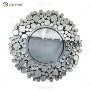Reloj espejado WXMC-085 Decoración de pared plateada Reloj redondo de cristal elegante