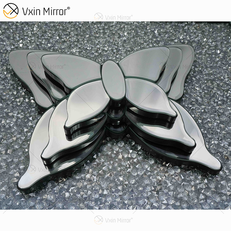 Moderno dos colores plata marrón espejo mariposa 3d espejo pared arte hogar Decoración pared marco en muebles de sala WXM-1097