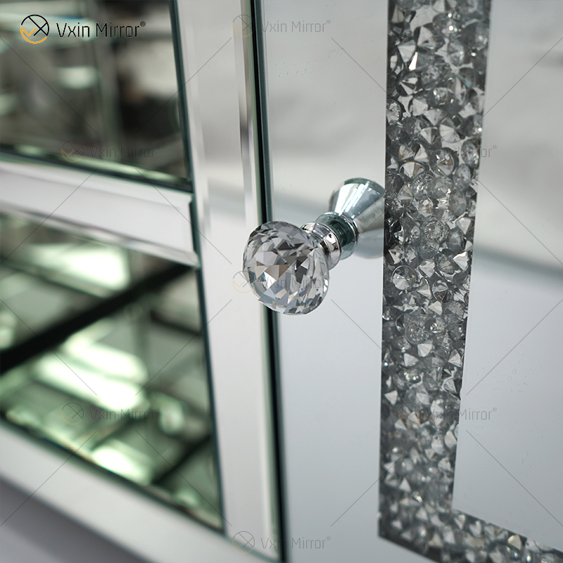 Muebles espejados Sala de estar Moderno europeo WXF-162 Soportes de TV de vidrio de último diseño con diamante