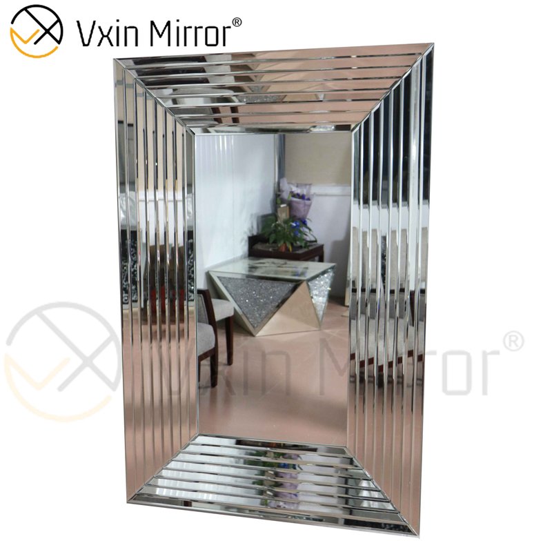 Decoración de pared de diseño WXM-1529 Arte de pared con espejo Espejo colgante de pared rectangular plateado