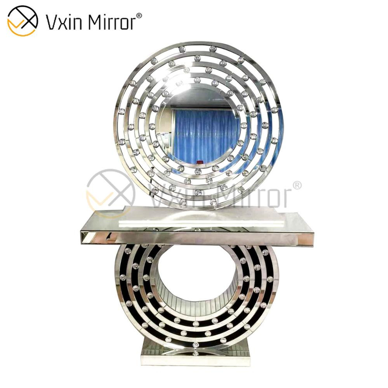 Mesa de consola CC de cristal plateado con muebles populares elegantes Vxin más populares con juegos de espejos