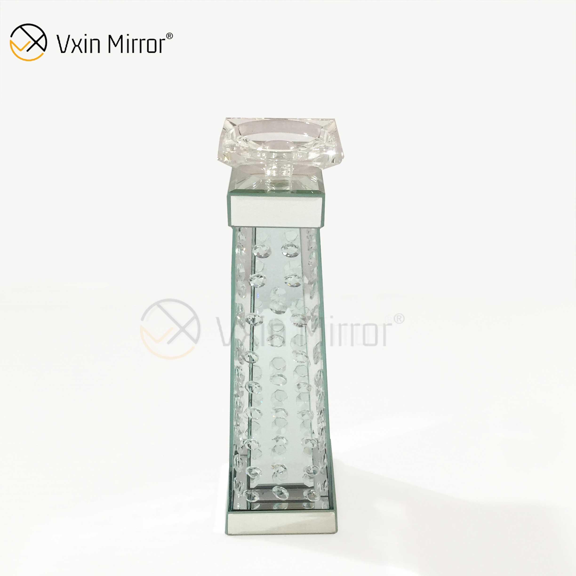 Venta al por mayor de fábrica Vxin Mirror WXCH-07 Portavelas de cristal de madera