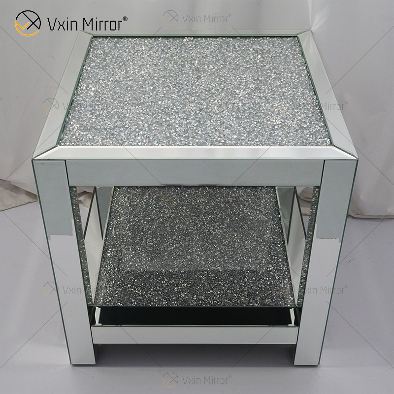 Vxin Mirrored Furniture WXF-117-4 Mesa auxiliar moderna y elegante con diamantes triturados