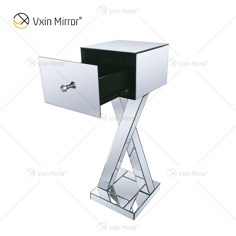End Table Decor WXF-980 Modern Silver Crystal Mirrored Mesa auxiliar con cajón