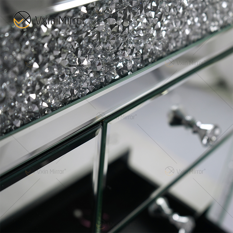 Mesita de noche con diamantes machacados en plata duplicada Vxin con 5 cajones