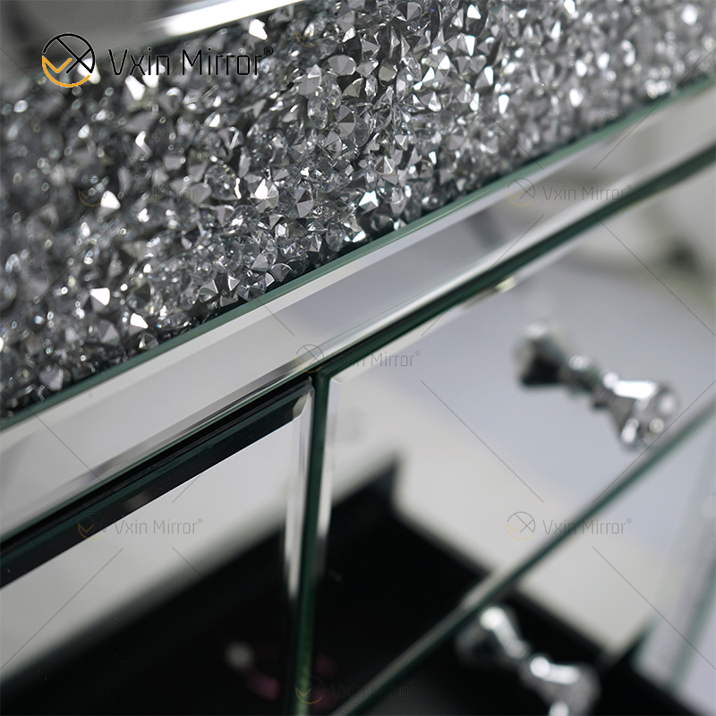 Mesita de noche con diamantes machacados en plata duplicada Vxin con 5 cajones