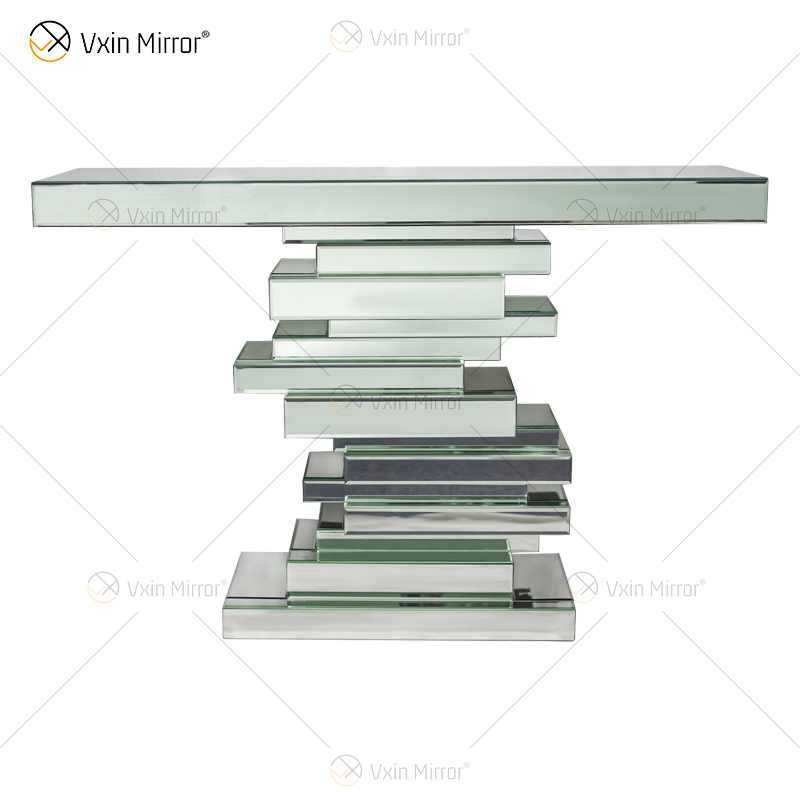 Venta al por mayor elegante WXF-011 encantadora mesa de consola de espejo plateado para muebles de lujo