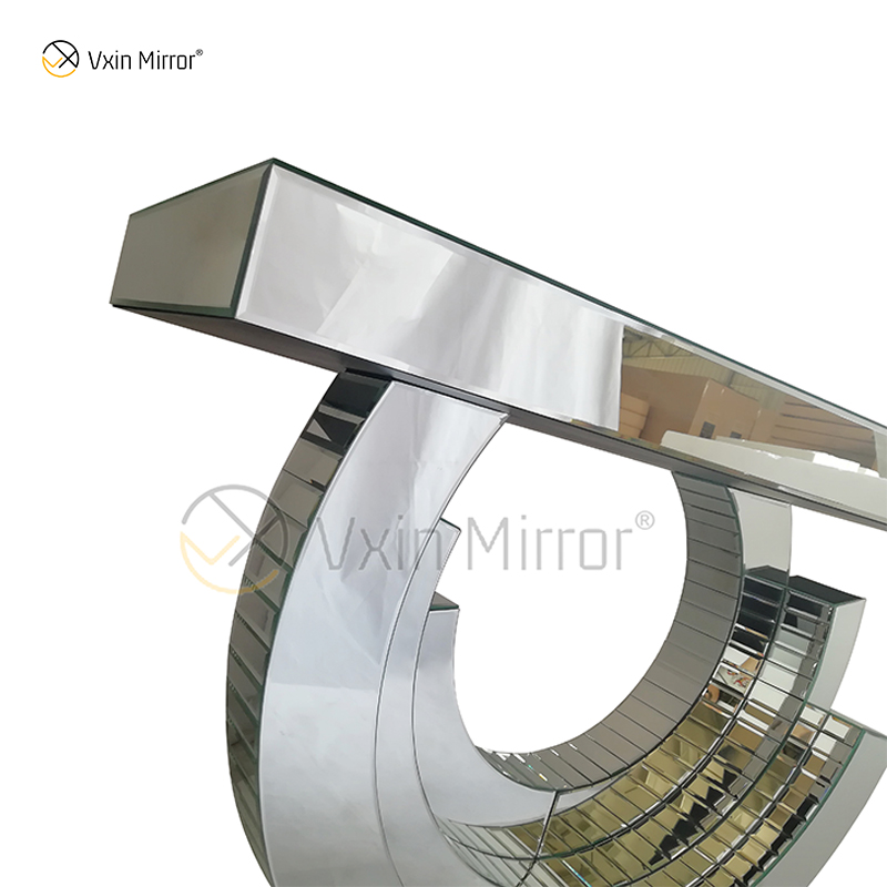 Mesa de consola de vidrio semicircular a cuadros elegante WXF-542 de alta calidad multicolor