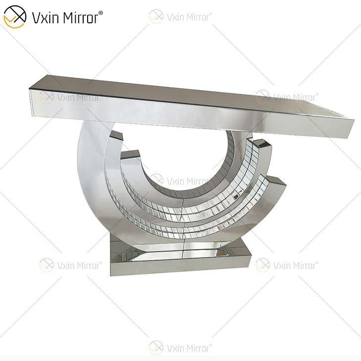 Mesa de consola de vidrio semicircular a cuadros elegante WXF-542 de alta calidad multicolor
