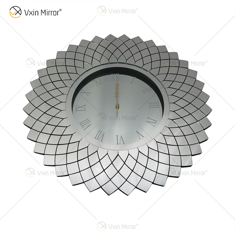 Reloj espejado WXMC-086 Escala de peces plateada Decoración de pared Reloj redondo de cristal elegante 3D
